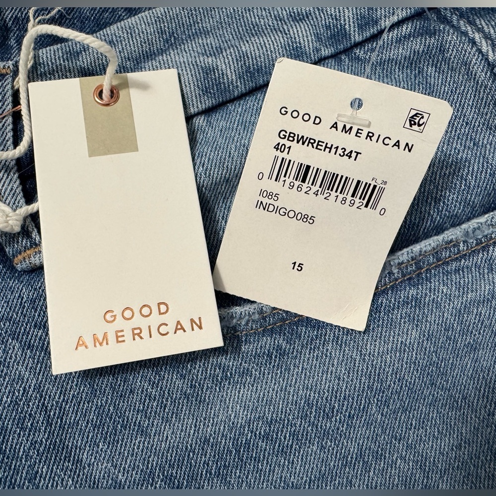 Good American Womens Good Boy Denim Jeans Distressed Zip Fly Indigo085 Size 15 - Picture 7 of 12